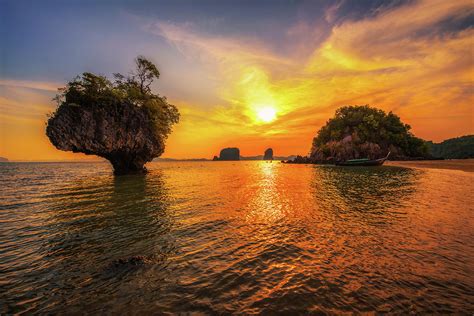 Sunset over Laopilae archipelago around Ko Hong island near Krabi, Thailand Photograph by ...