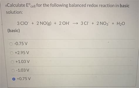 Solved Calculate Eºcell for the following balanced redox | Chegg.com