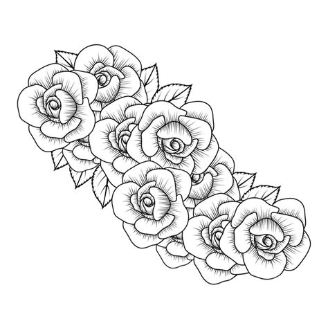 red roses flower coloring page line sketch drawing with decorative anti ...