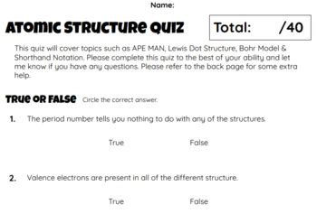 Atomic Structure Assessment/Quiz by ScienceAfterCoffee | TPT