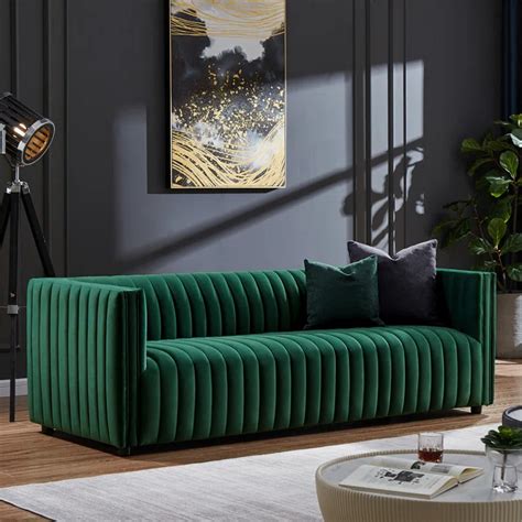 Sigrid 85" Mid Century Modern Luxury Velvet Couch | Green velvet sofa ...