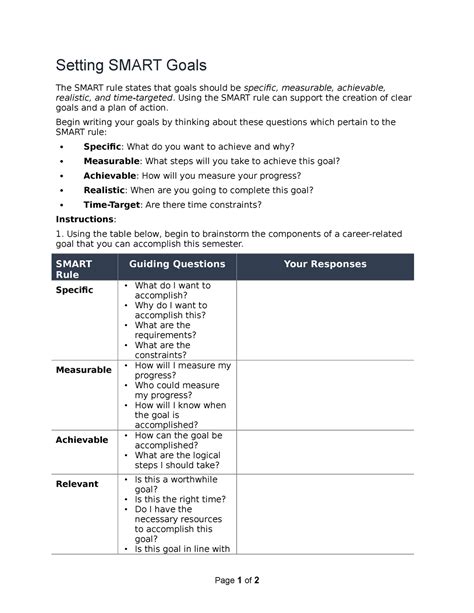 Smartworksheet - Setting SMART Goals The SMART rule states that goals should be specific, - Studocu