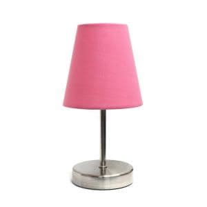 Simple Designs 10.5 in. Sand Nickel Mini Basic Table Lamp with Purple Fabric Shade LT2013-PRP ...