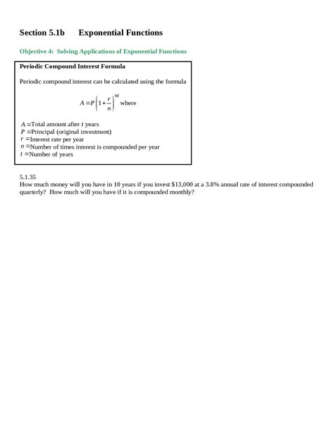 Solving Applications of Exponential Functions - Handout | MATH 1021 ...