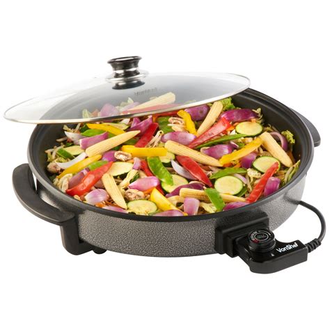 VonShef Large Multi Cooker - Electric Frying Pan with Glass Lid, 42cm Non-Stick Surface and Cool ...