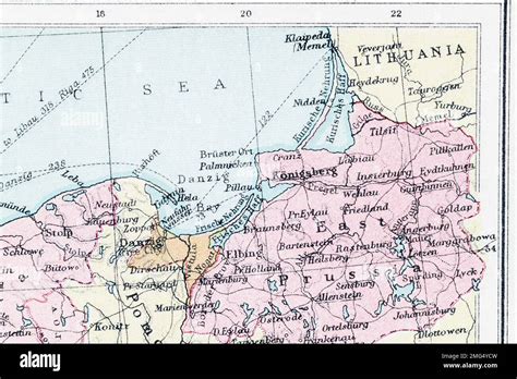 1935 Atlas map of territorial boundaries of East Prussia & city of Konigsberg (Kaliningrad). For ...