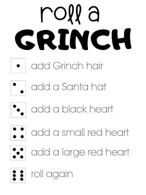 roll a grinch dice game printable | Grinch, Grinch printable, Free printable crafts