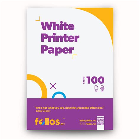 A3 White Printer Paper – 80gsm, 100 sheets – Folios.mt