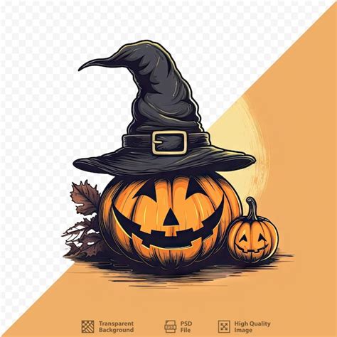 Premium PSD | A drawing of a witch hat and pumpkin with a pumpkin on it.