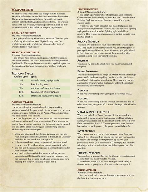 Artificer Subclasses: Tactician and Weaponsmith + Extra Infusion ...