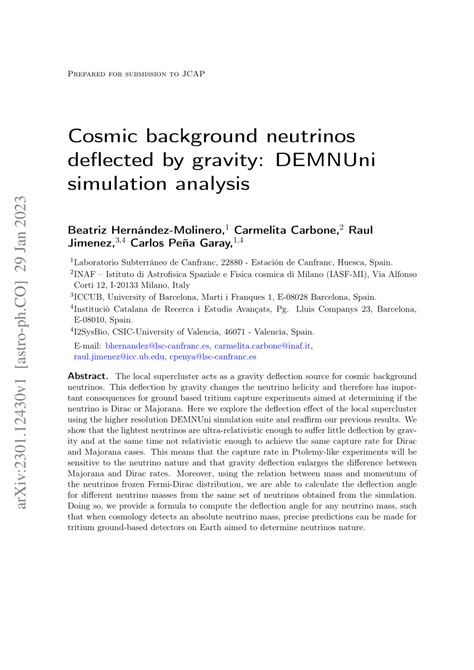 (PDF) Cosmic Background Neutrinos Deflected by Gravity: DEMNUni Simulation Analysis