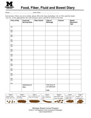 Bowel Diary Template - Fill Online, Printable, Fillable, Blank | pdfFiller