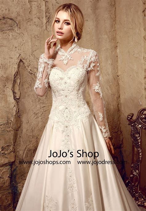 Long Sleeves Victorian Style Modest Lace Wedding Dress | HL1009 – JoJo Shop