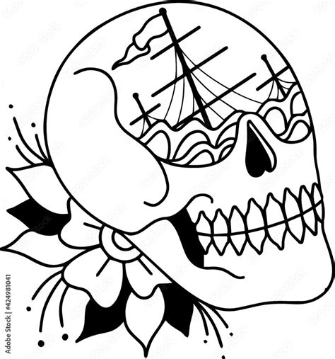 Pirate Skull Traditional Tattoo Stencil Ready Vinyl Cut Stock Vector ...