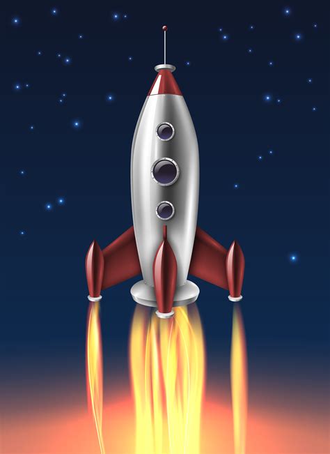 Realistic Metal Rocket Launch Background Poster 475945 Vector Art at ...