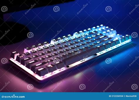 Gaming Keyboard with RGB Light. White Mechanical Keyboard with Backlight, Soft Focus Stock Photo ...