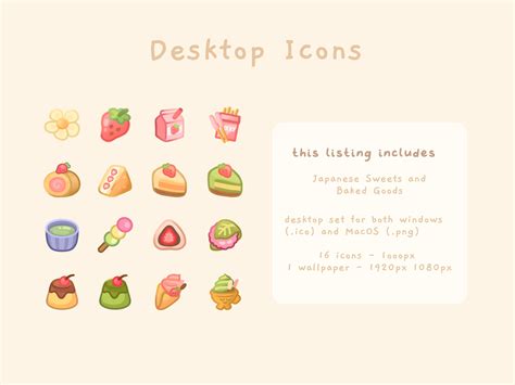 Cute Desktop Set 16 Icons Wallpaper Japanese Sweets - Etsy