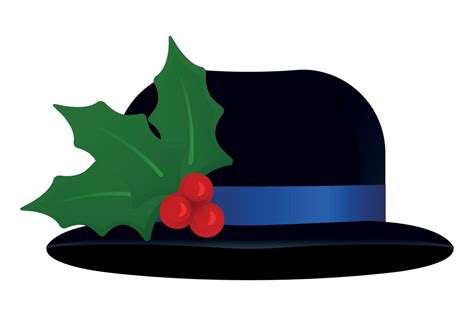 Black hat with Holly berry Christmas decoration isolated on white background. Snowman hat. Flat ...