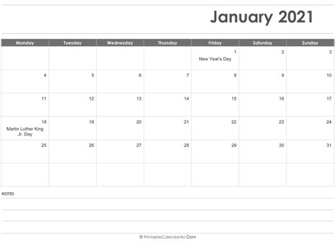 Editable January 2021 Calendar