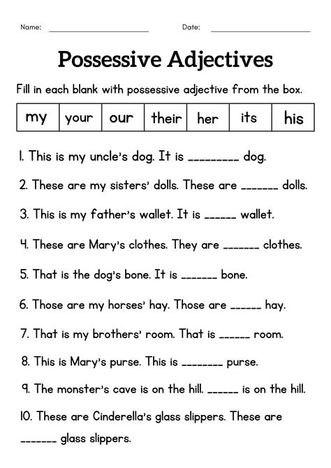 Grammar possessive adjective worksheet for class 1 2 | Made By Teachers