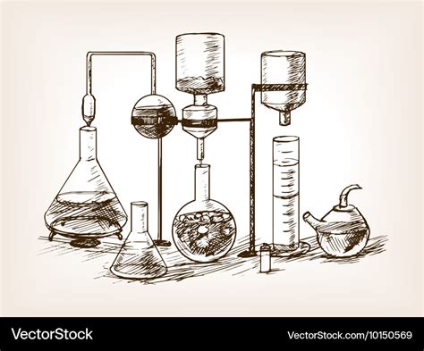 Chemical laboratory still life sketch Royalty Free Vector