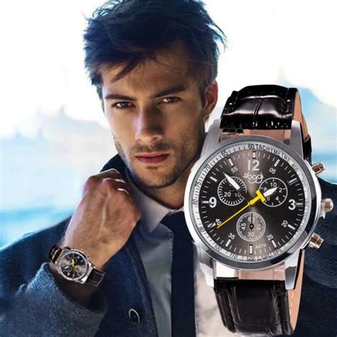 Quartz Watch Men's Stainless Steel Dial Leather Band Watches Mens Top ...