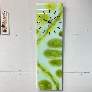Long Narrow Green Abstract Resin Wall Clock, Long Modern Wall Clock, Unusual Wall Clock, Modern ...