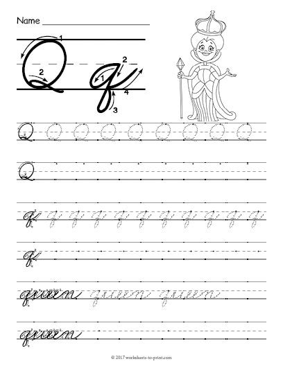 Capital Q In Handwriting | Download Printable Cursive Alphabet Free!