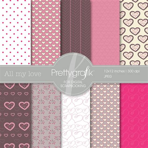 Valentine Heart Digital Paper Commercial Use Scrapbook - Etsy