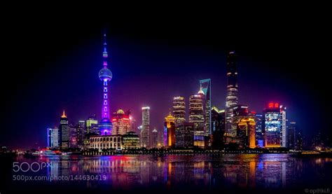 Popular on 500px : Shanghai skyline at night by ojuhola | Shanghai skyline, Night skyline, City ...