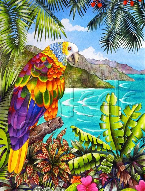 Carolyn Steele Tropical Art Print of a Caribbean St. Vincent Parrot: vinnie's Vista - Etsy UK ...