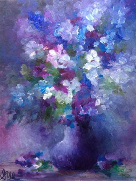 Original Oil Painting: Colorful Purple Flowers in Vase - Etsy India