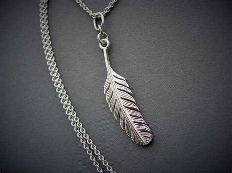 Silver Feather Pendant and Chain - Etsy