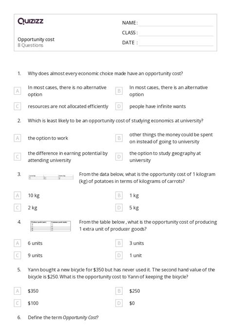 50+ opportunity cost worksheets for 10th Year on Quizizz | Free & Printable