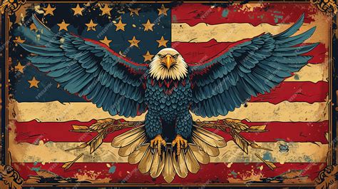 Premium Photo | Painting of an Eagle With American Flag in the Background