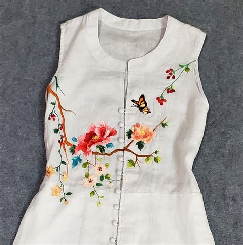 Embroidered Dress With Butterfly and Flowers Hand Embroidery - Etsy