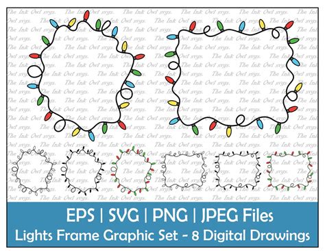 String of Christmas Lights Frame Border Clipart Set / Outline ...