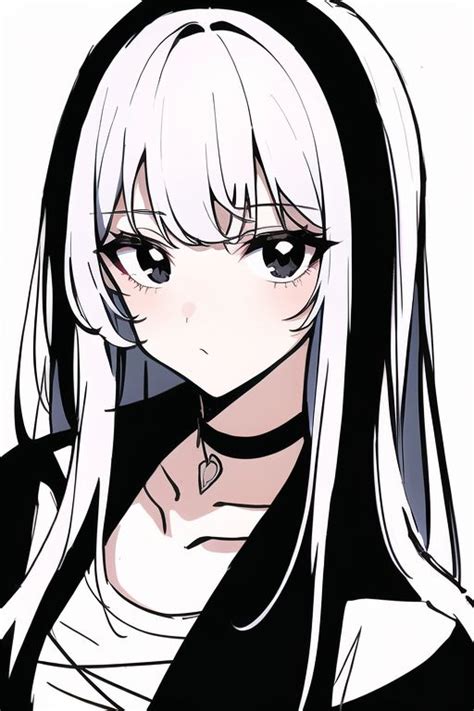 anime girl pfp emo ⋆ ★ | Anime black hair, Black white hair, Black and white art drawing