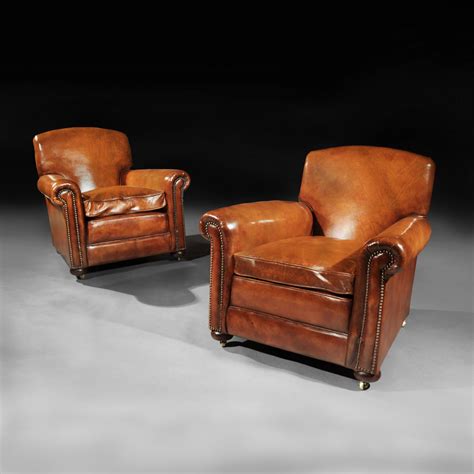 Pair of Antique Leather Club Armchairs