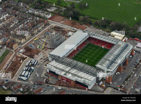 Aerial photograph of Liverpool Football Club stadium, Anfield Stock ...