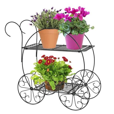 2_metal-garden-cart-with-three-flower-pots | Everything Backyard