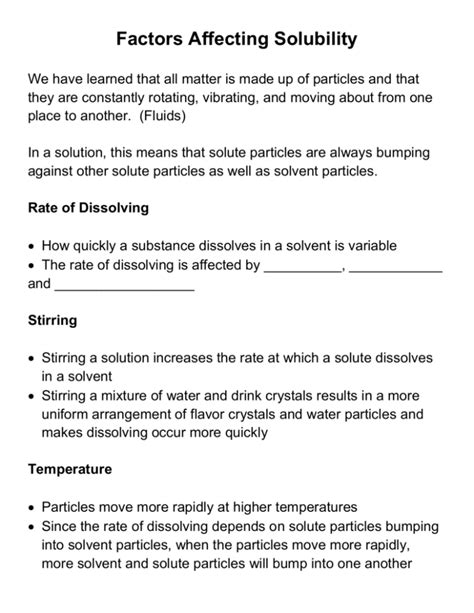 Factors Affecting Solubility