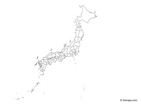 Outline Map of Japan with Prefectures | Free Vector Maps