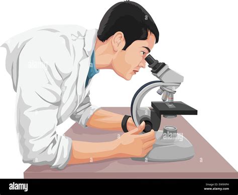 Vector illustration of a scientist looking through microscope at laboratory Stock Vector Image ...