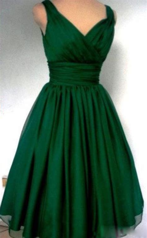 Emerald Green Cocktail Dress Vintage Tea Length Plus Size Chiffon ...