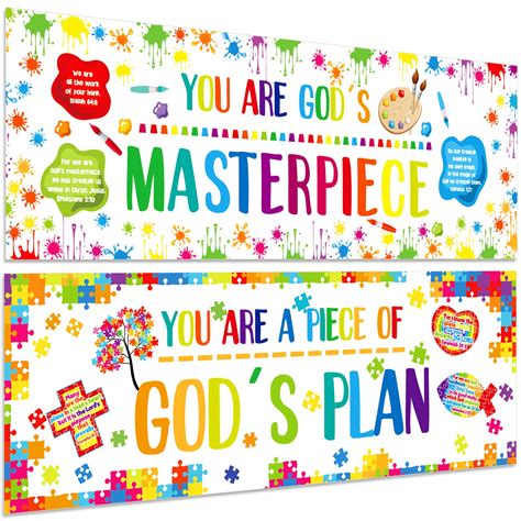 Buy 2 Pieces Christian Bulletin Board Piece of Gods Plan Sunday School Decorations for Classroom ...