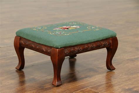 SOLD - Maple Vintage Carved Footstool, Needlepoint Upholstery #30534 - Harp Gallery Antiques ...