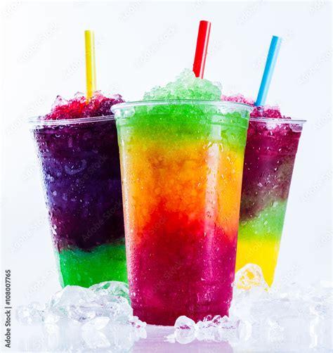 Frozen Rainbow Slush Drinks Chilling on Ice 스톡 사진 | Adobe Stock