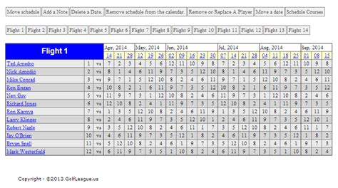 Golf League Software - Edit Schedule