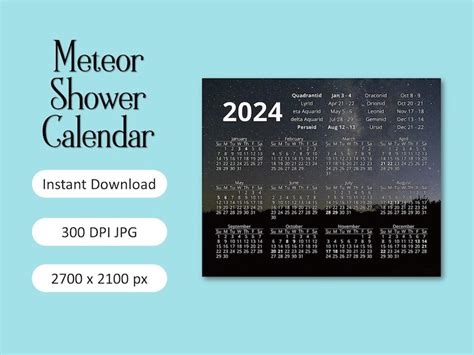 2024 Meteor Shower Calendar Digital Download - Etsy